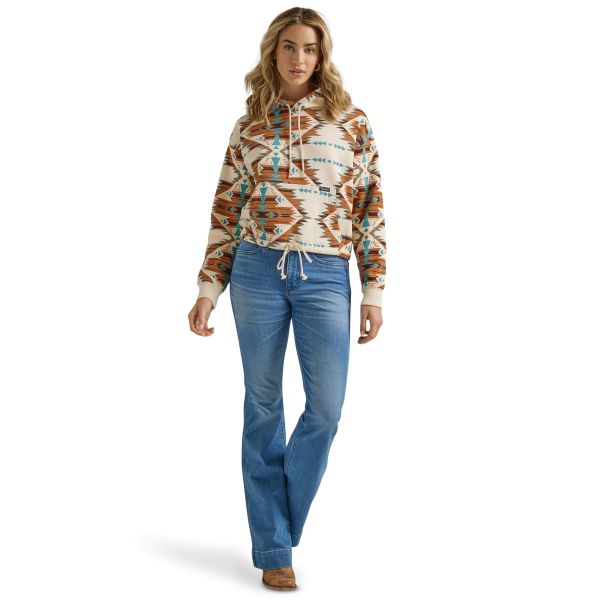 Wrangler White Smoke Retro Allover Southwestern Women's Cinched Hoodie 112339174