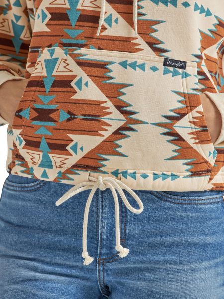 Wrangler White Smoke Retro Allover Southwestern Women's Cinched Hoodie 112339174
