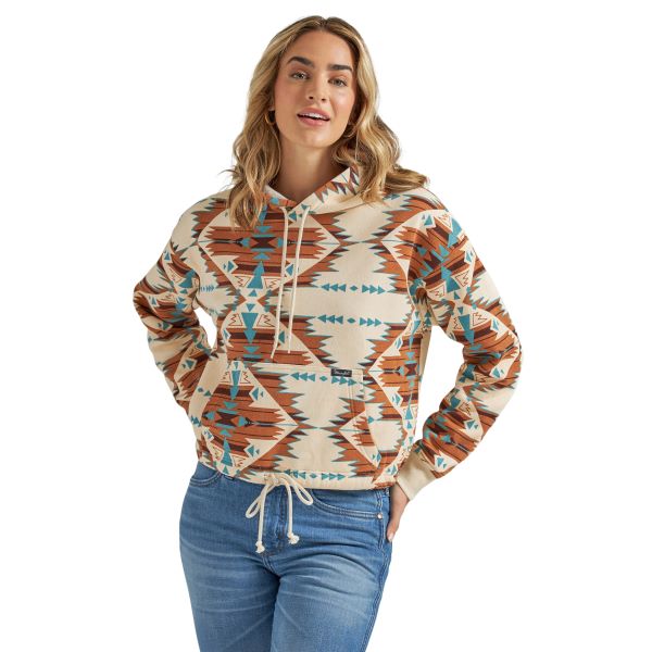 Wrangler White Smoke Retro Allover Southwestern Women's Cinched Hoodie 112339174