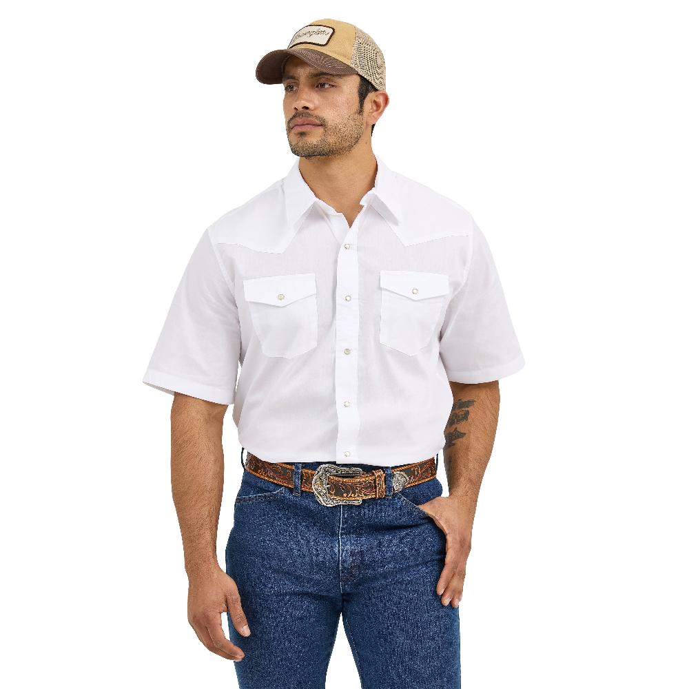 Wrangler White Sport Western Men's Collared Snap Shirt 1071106WH