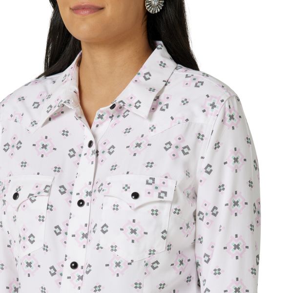 Wrangler White Tec Retro Aztec Snap Women's Western Shirt 112327249