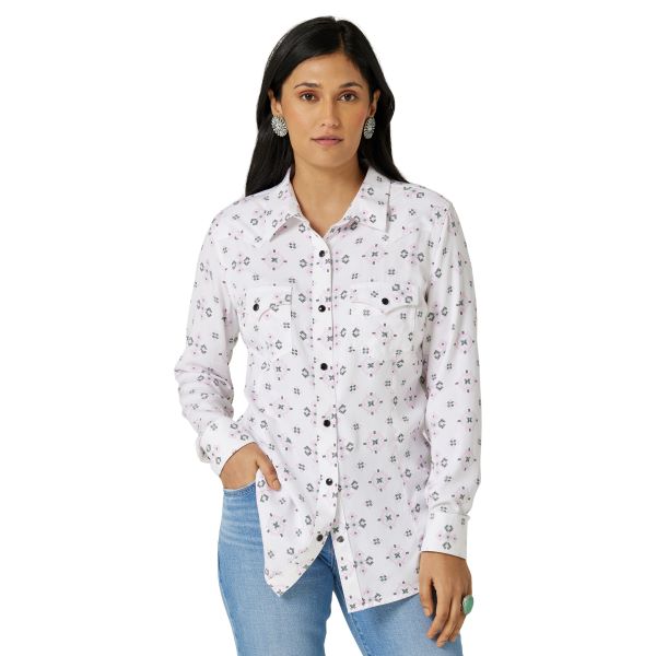 Wrangler White Tec Retro Aztec Snap Women's Western Shirt 112327249
