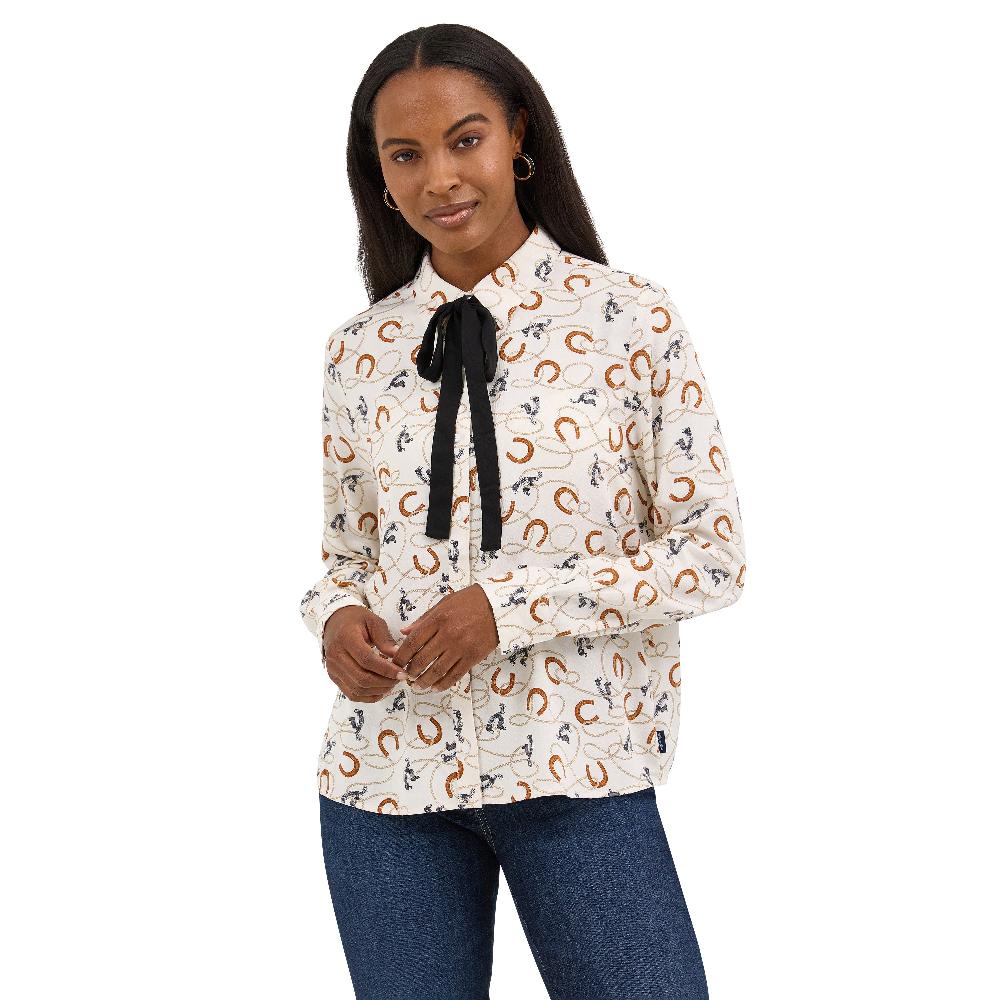 Wrangler White Tie Neck Women's Blouse 112371697