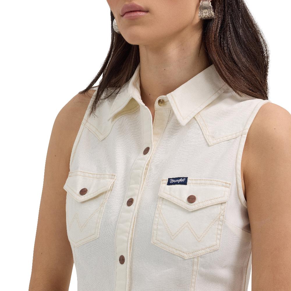 Wrangler White Western Snap Women's Collared Sleeveless Shift Dress 112364413