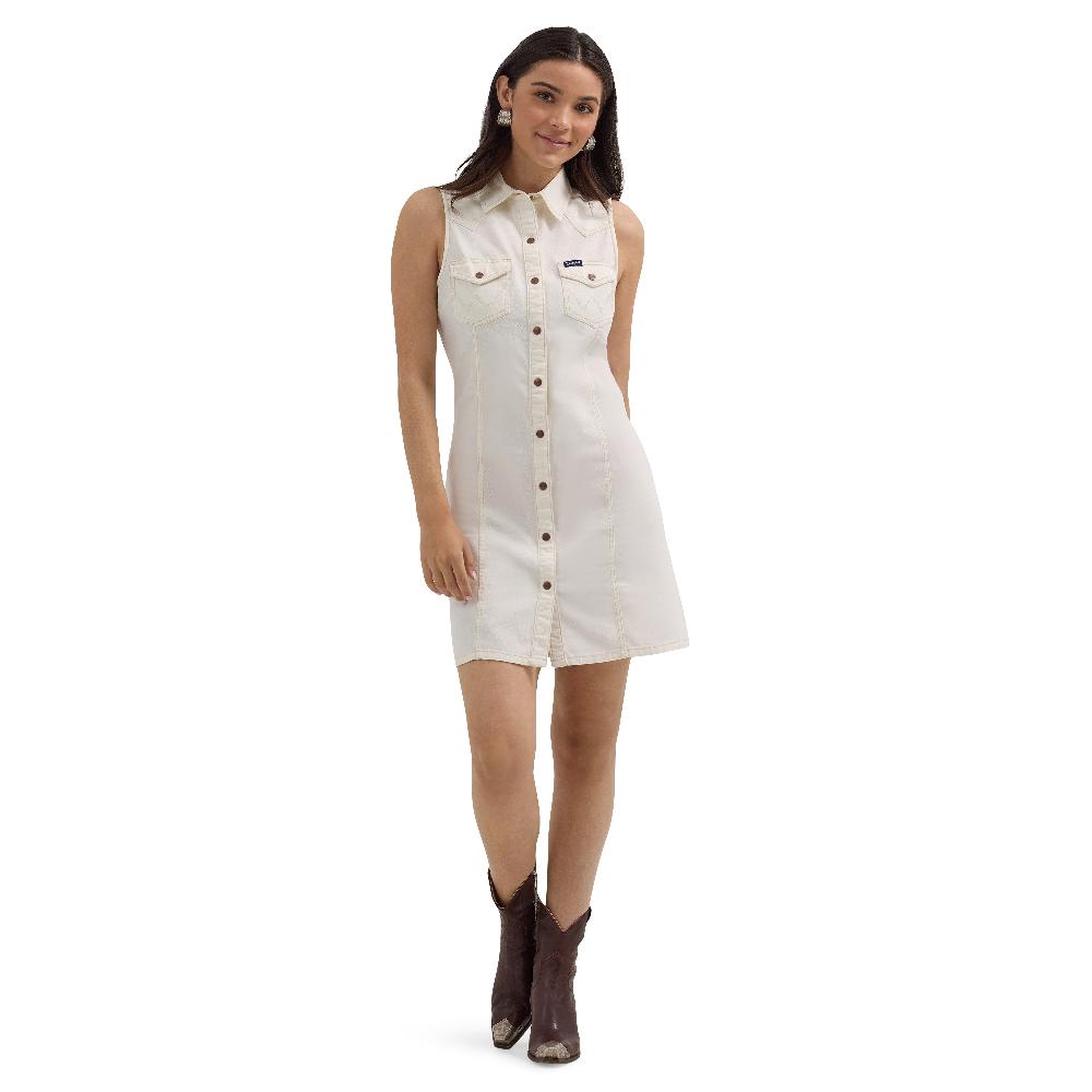 Wrangler White Western Snap Women's Collared Sleeveless Shift Dress 112364413
