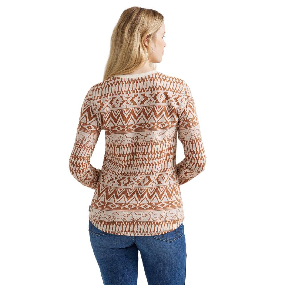 Wrangler White With Brown Print Horse Jacquard Women's Thermal Shirt 112356696