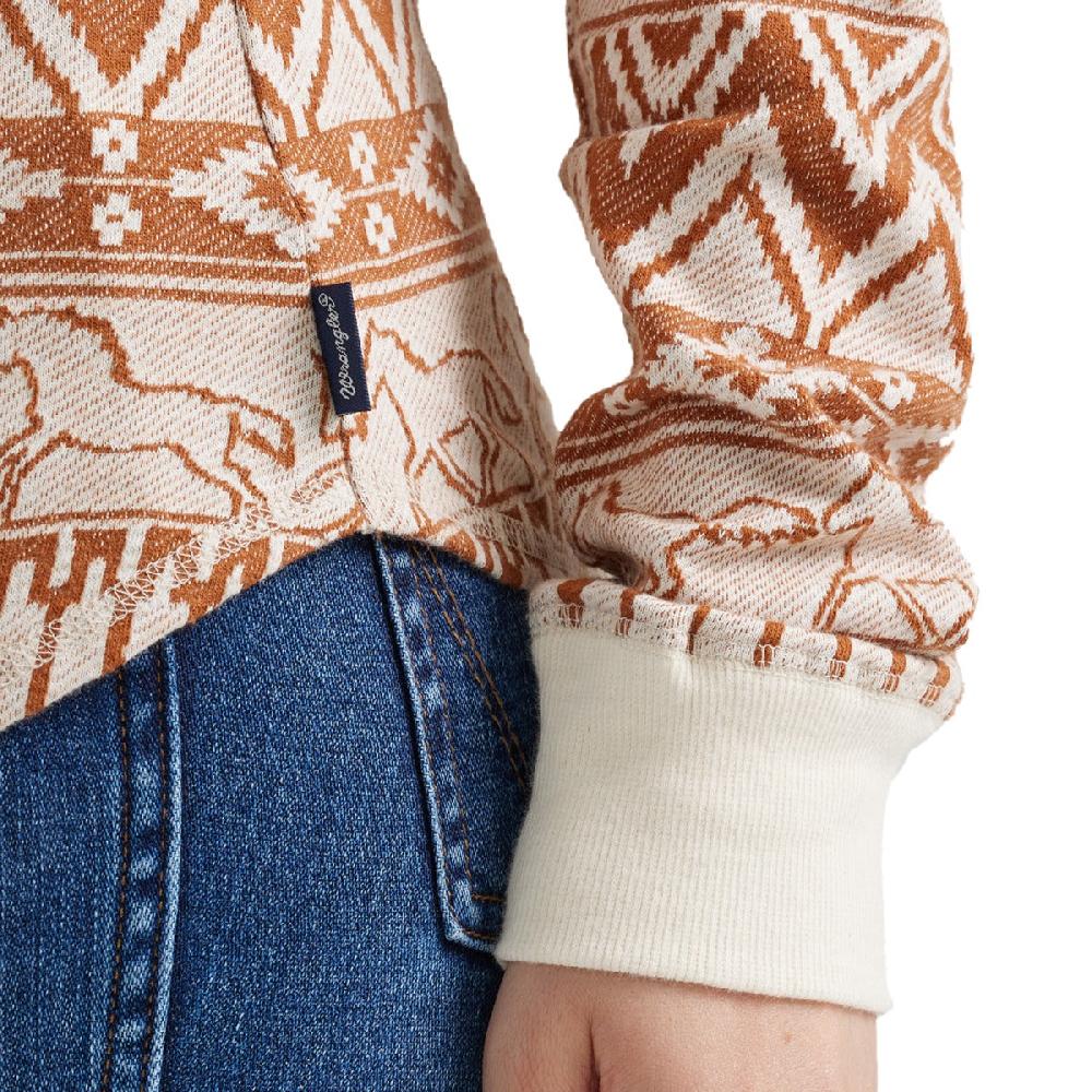 Wrangler White With Brown Print Horse Jacquard Women's Thermal Shirt 112356696