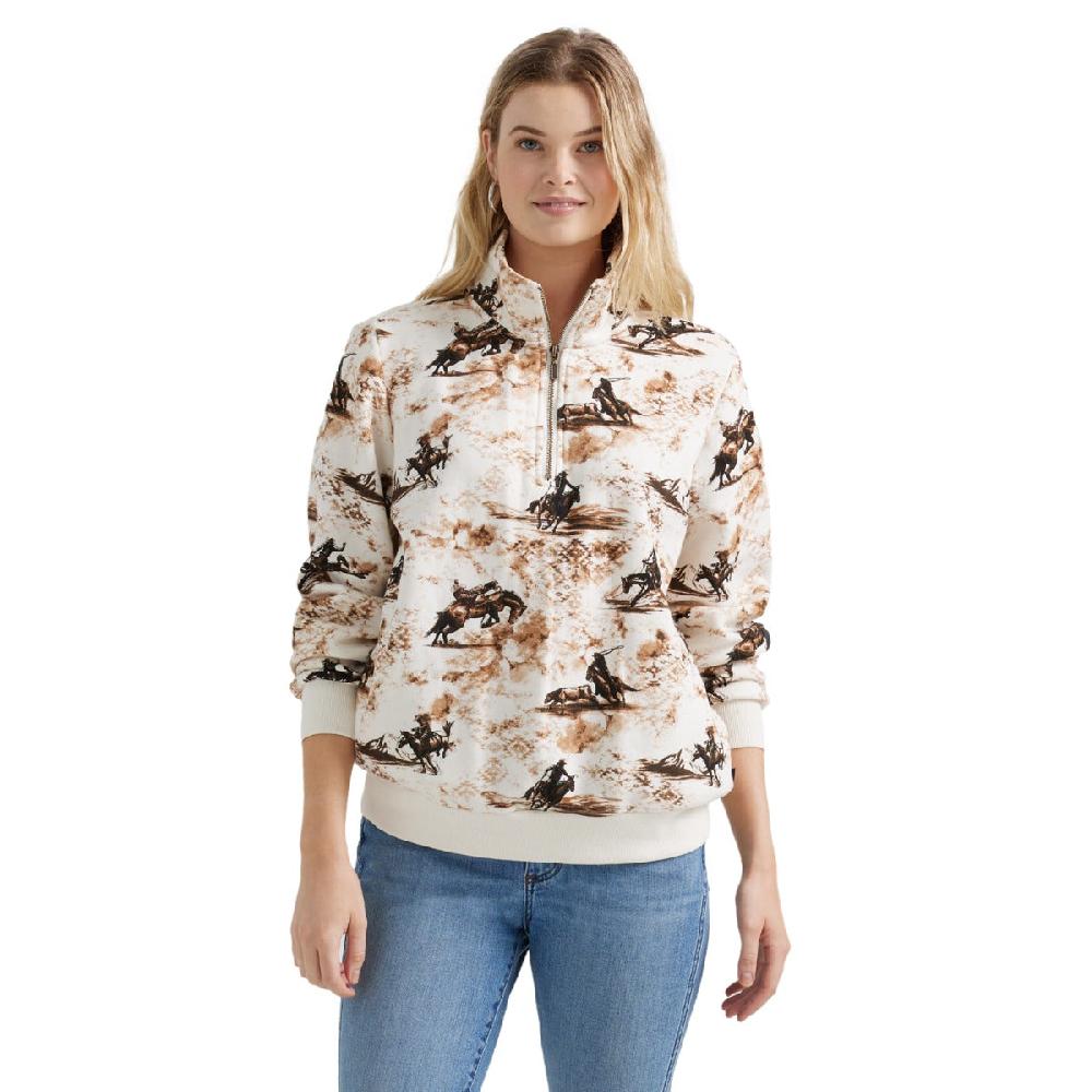 Wrangler White with Print Wrangler Bold Bucking Quarter Women's Zip Sweatshirt 112356697