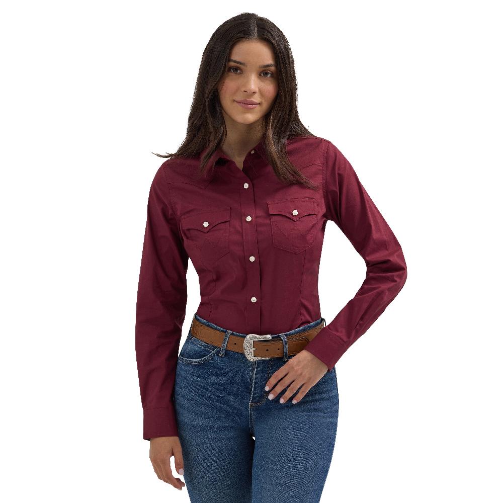 Wrangler Windsor Wine Retro Women's Collared Long Sleeve Solid Shirt 112358014