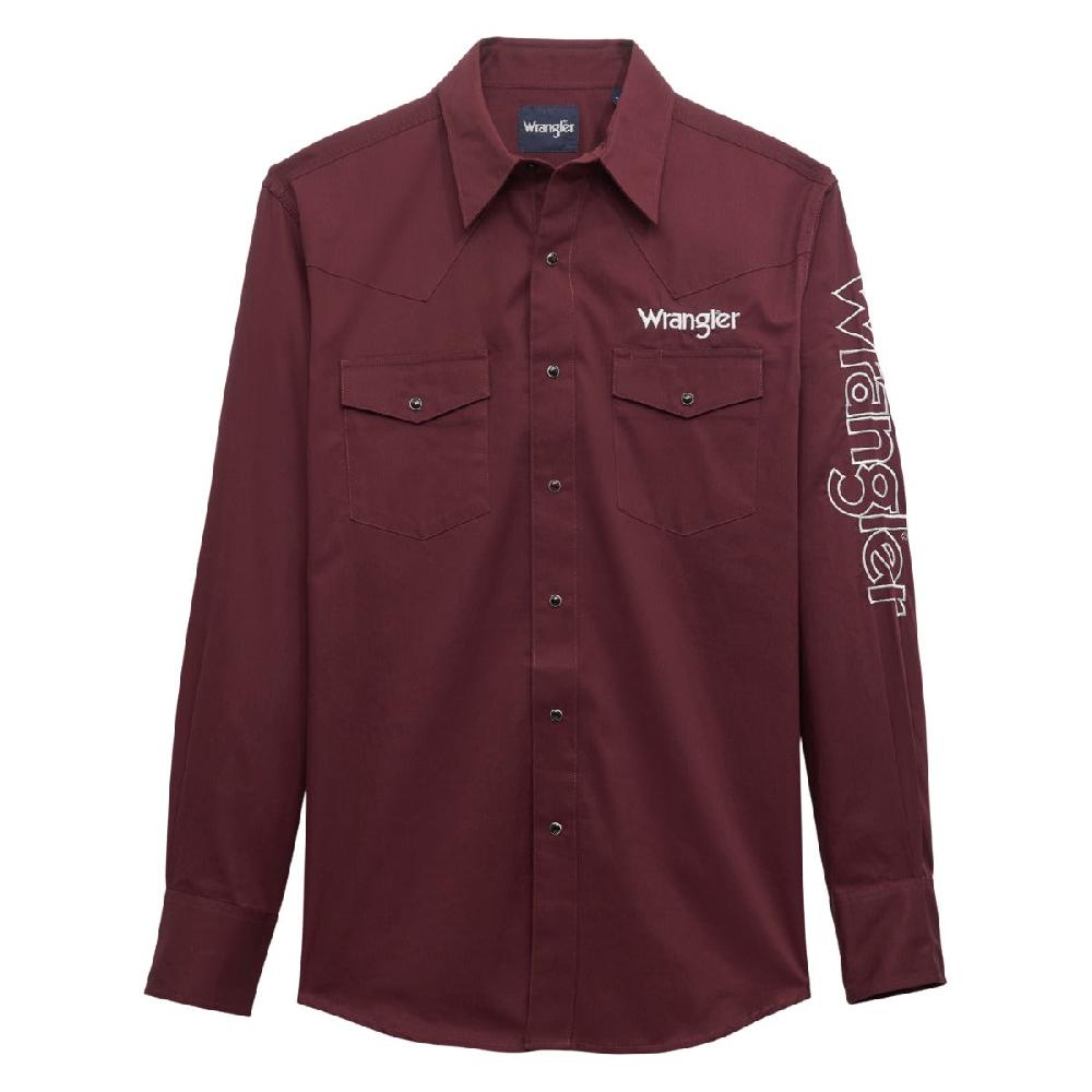 Wrangler Wine Logo Men's Collared Longsleeve Snap Shirt 112355405