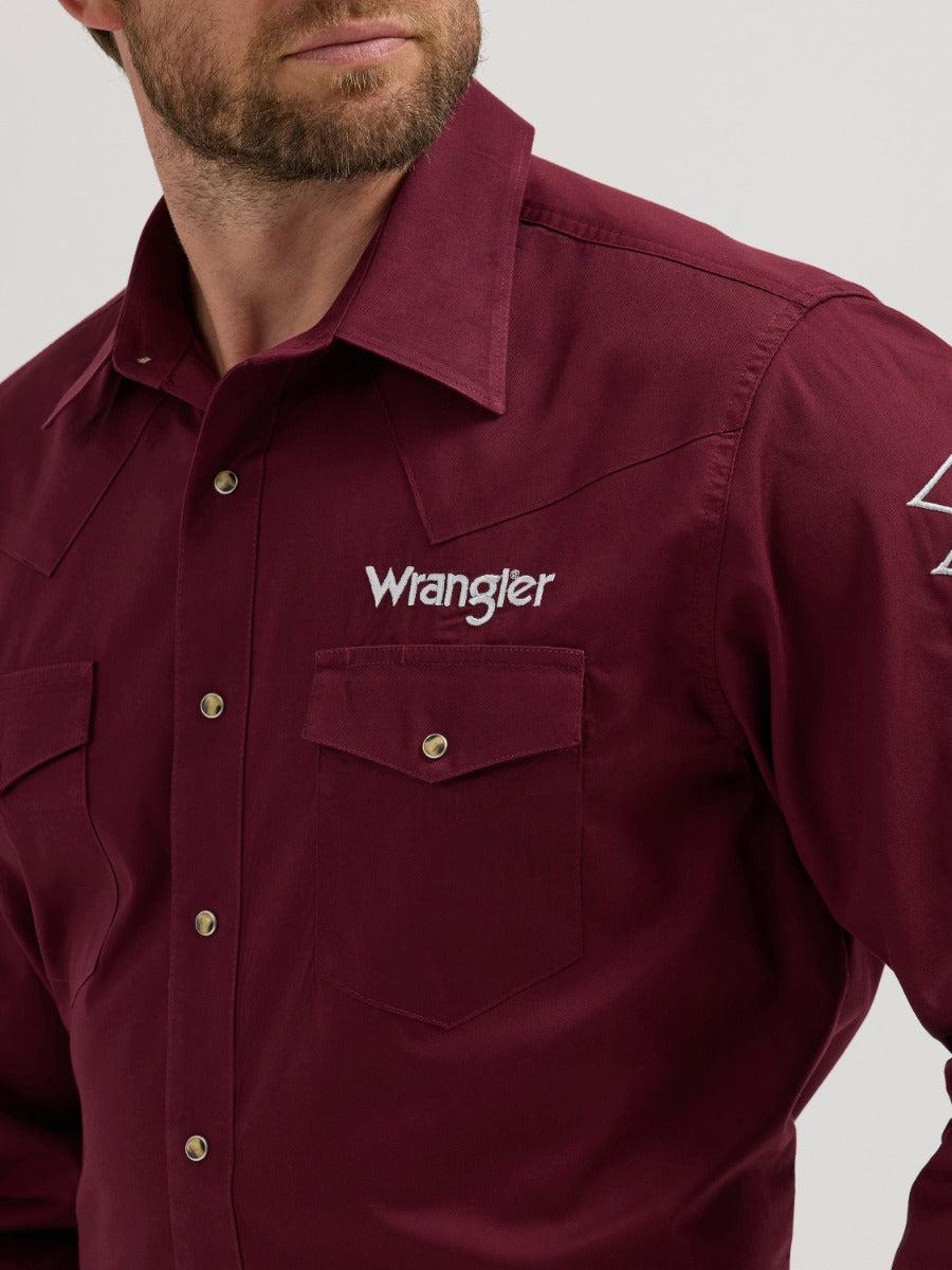 Wrangler Wine Logo Men's Collared Longsleeve Snap Shirt 112355405