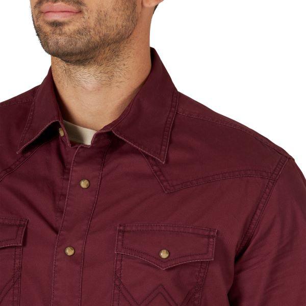 Wrangler Wine Retro Premium Mens Long Sleeve Snap Shirt 112318871