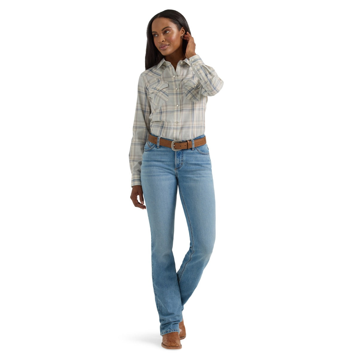 Wrangler Wispy Blue Plaid Retro Women's Collared Longsleeve Western Snap Shirt 112360738