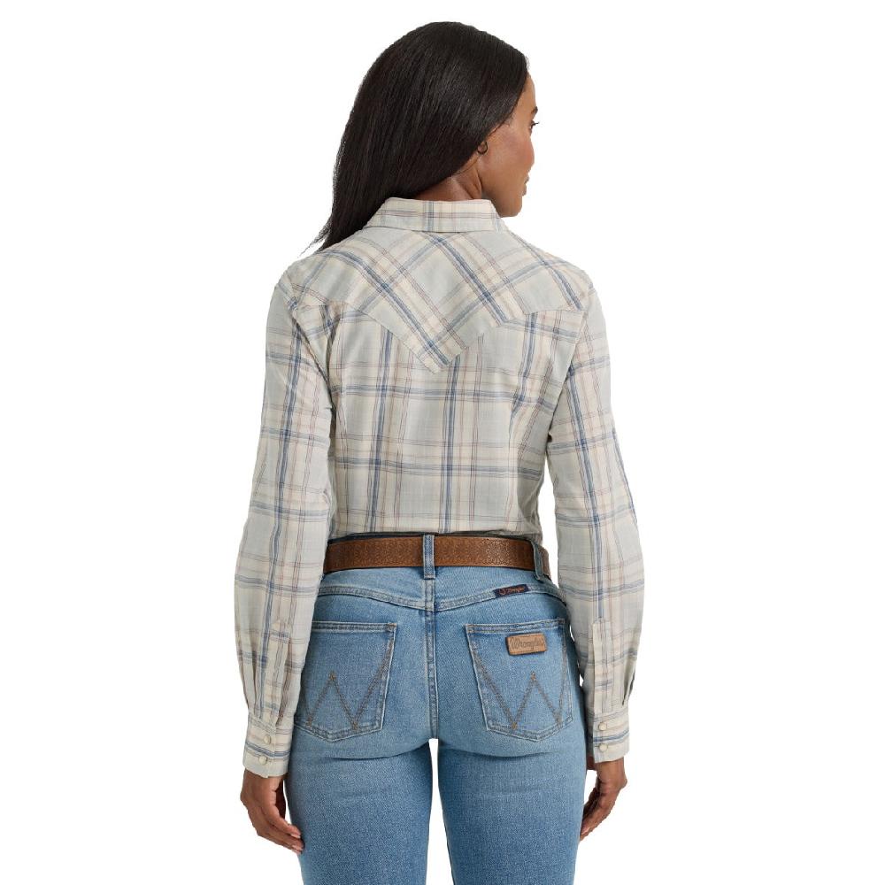 Wrangler Wispy Blue Plaid Retro Women's Collared Longsleeve Western Snap Shirt 112360738