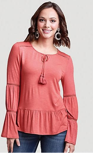 Wrangler Women's Terra Cotta Knit Tiered Peasant Top LWK873O