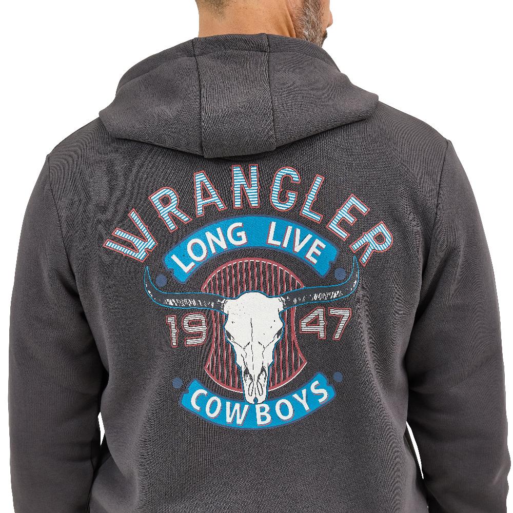 Wrangler Worn Grey Long Live Cowboys Pullover Men's Hoodie 112368743