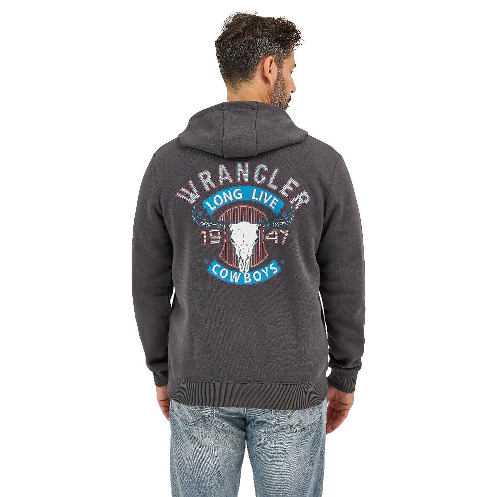 Wrangler Worn Grey Long Live Cowboys Pullover Men's Hoodie 112368743