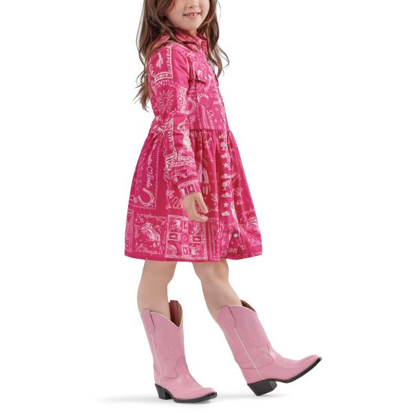Wrangler X Barbie Bandana Pink Girl's Snap Shirt Dress 112344905