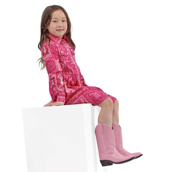 Wrangler X Barbie Bandana Pink Girl's Snap Shirt Dress 112344905