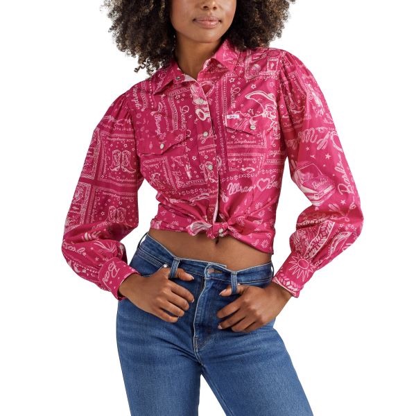 Wrangler X Barbie Pink Bandana Balloon Sleeve Women's Blouse 112344831