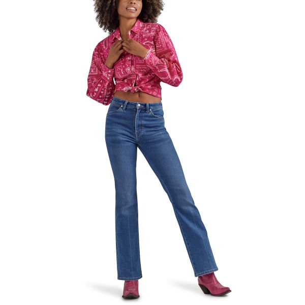 Wrangler X Barbie Pink Bandana Balloon Sleeve Women's Blouse 112344831