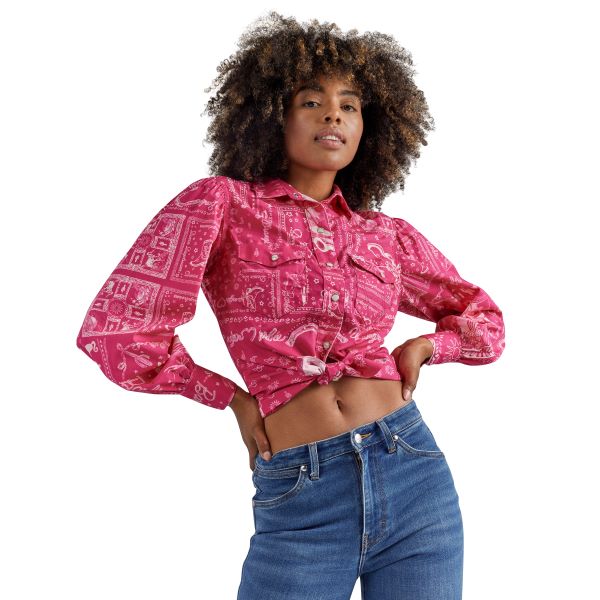 Wrangler X Barbie Pink Bandana Balloon Sleeve Women's Blouse 112344831