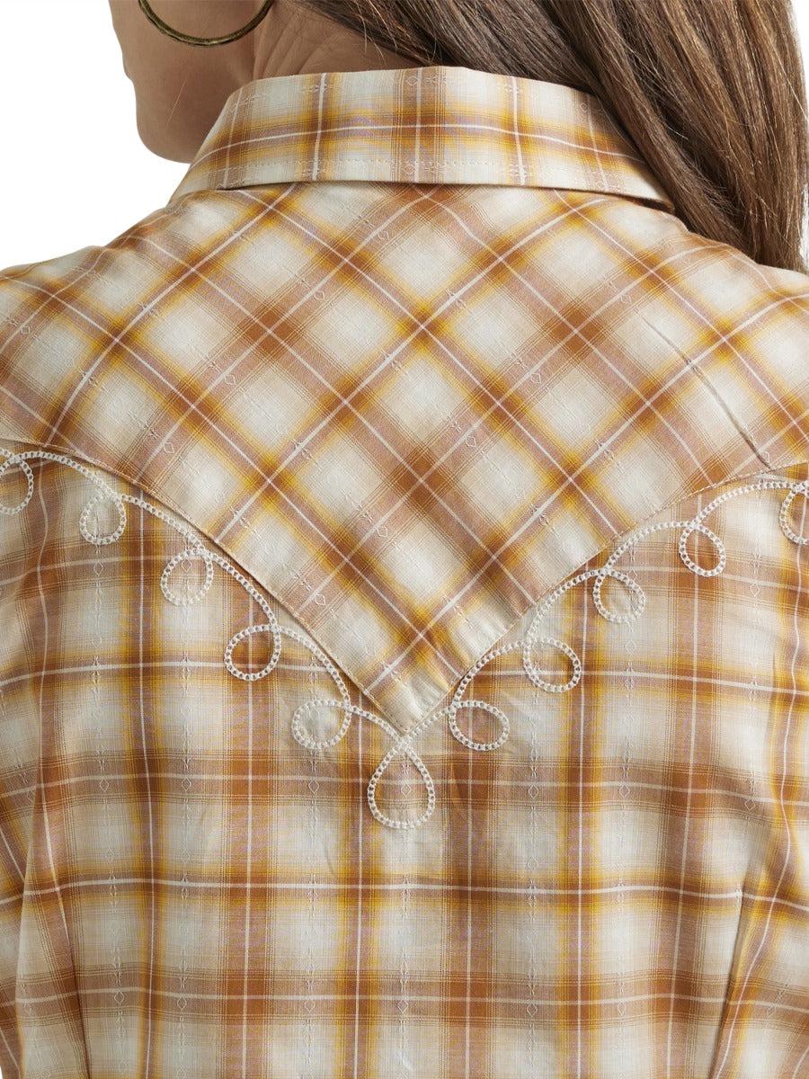 Wrangler Yellow Plaid Women's Slim Sleeveless Collared Snap Front Shirt 112347142