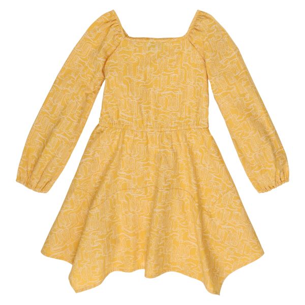 Wrangler Yellow Retro Balloon Sleeve Boot Print Girl's Dress 112329198
