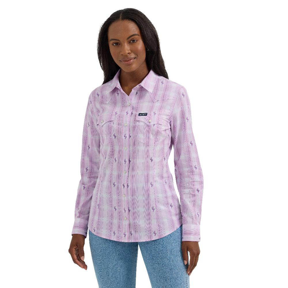 Wranlger Lavender Retro Stripe Slim Women's Collared Western Snap Shirt 112365033