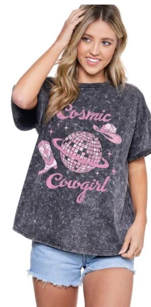Zutter Black Cosmic Cowgirl Snow Dye Women's Tee Shirt K5738-5068-BLK