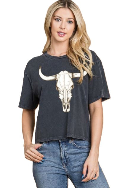 Zutter Black Mineral Washed Women's Faux Crop Tee Shirt T4036-2293-BLK