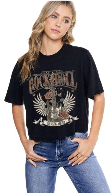 Zutter Black Rock and Roll Since 1978 Women's Graphic Tee Shirt 3798-8802-BLK