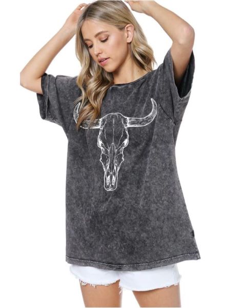 Zutter Black Vintage Acid Wash Longhorn Tee K7777-2938
