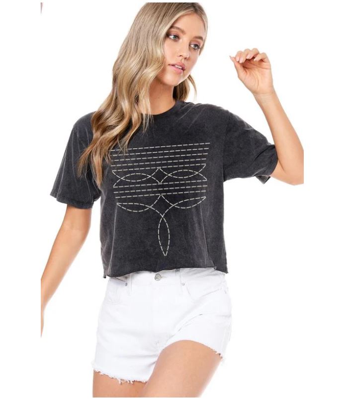 Zutter Black Vintage Mineral Wash Faux Crop Top K3793-8912-BLK