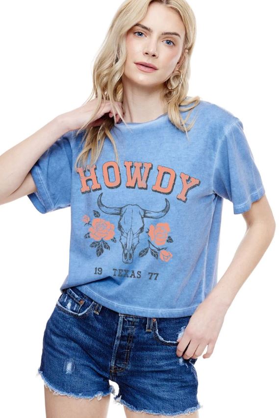 Zutter Blue Howdy Short Sleeve Cropped Tee K7644