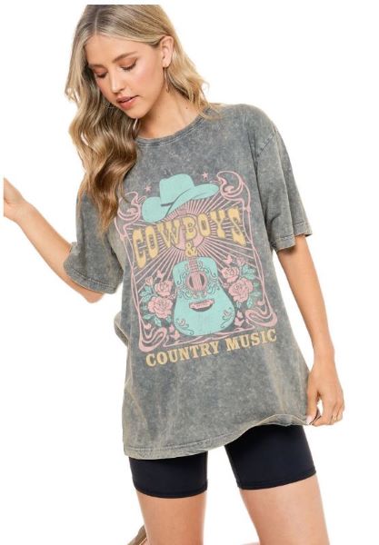 Zutter Denim Cowboys and Country Music Vintage Acid Wash Women's Tee Shirt in Curvy Sizes K7777X-2003-DEN