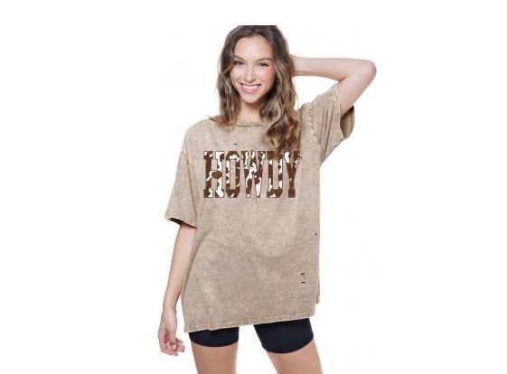 Zutter Latte Howdy Women's Vintage Distressed Oversized Fit T-Shirt K6280B-8747