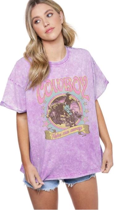 Zutter Lavender Snow Dye Cowboy Take Me Away Oversized Women's T-Shirt K5738-9141-LAV