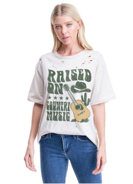 Zutter Light Khaki Raised on Country Music Women's Tee Shirt F525-1992-LTKH