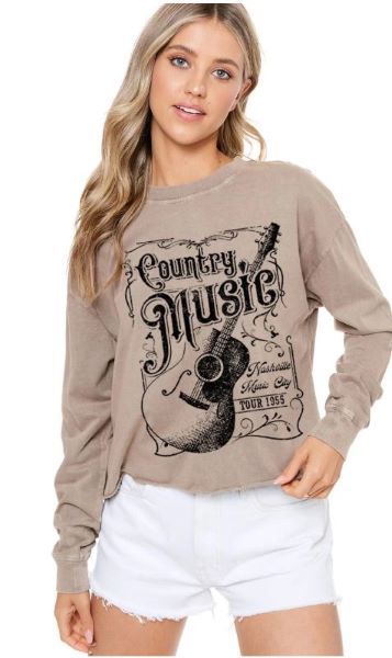 Zutter Long Sleeve Vintage Country Music Crop Top Shirt F2001-1639