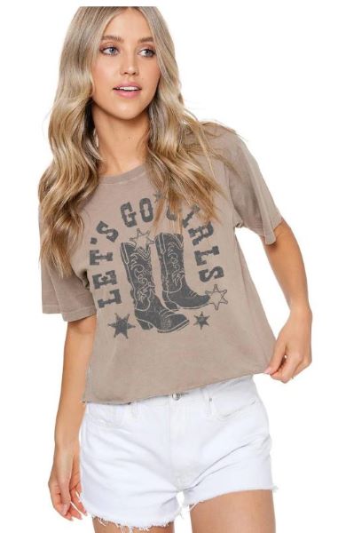 Zutter Mocha Vintage Faux Crop Top Women's Tee Shirt K3793-8313-MOC