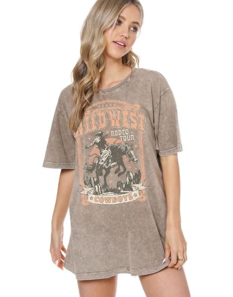 Zutter Mocha Wild West Vintage Acid Wash Women's Tee Shirt K7777-8494-MOC