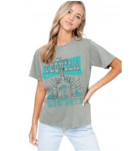 Zutter Olive Tequila and Cowboys Women's Tee Shirt K2006-8884-OLV