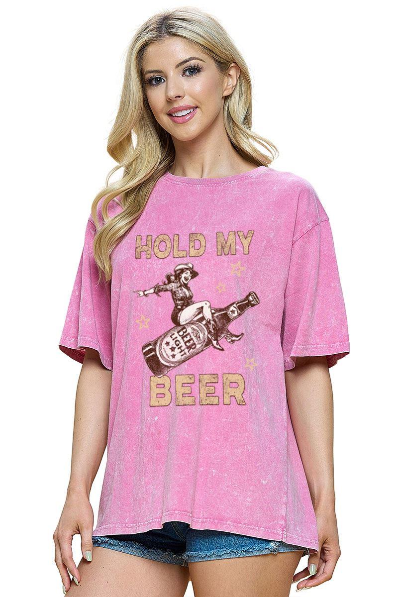 Zutter Pink Women's Hold My Beer Graphic T-Shirt T9478-2510-PINK