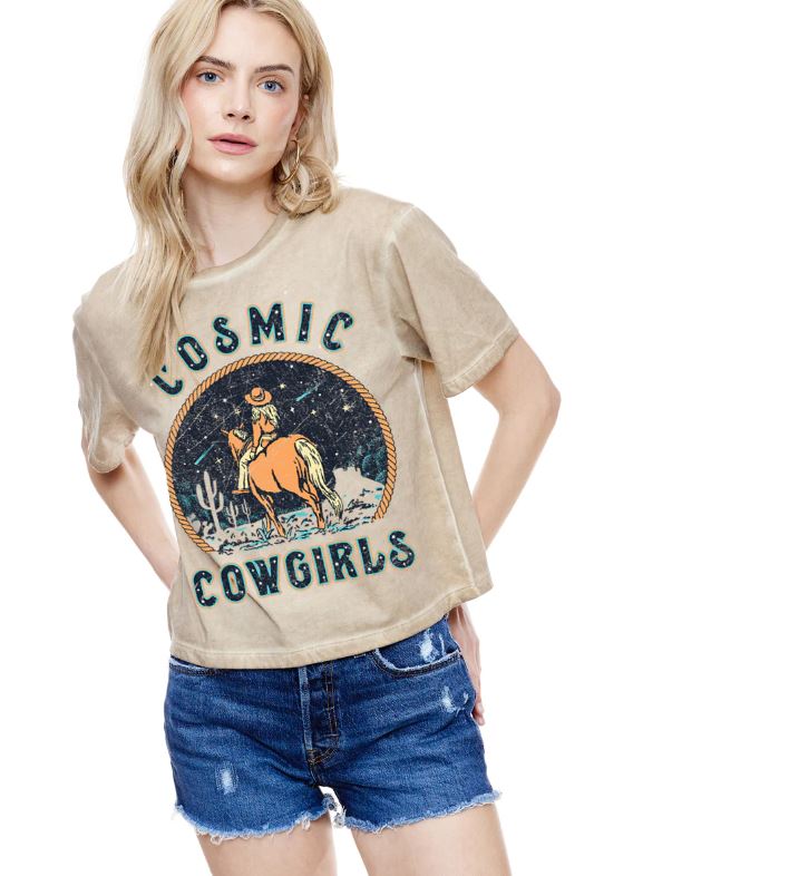 Zutter Taupe Cosmic Cowgirls Lunar Pigmented Faux Crop Women's Shirt K7644-5160