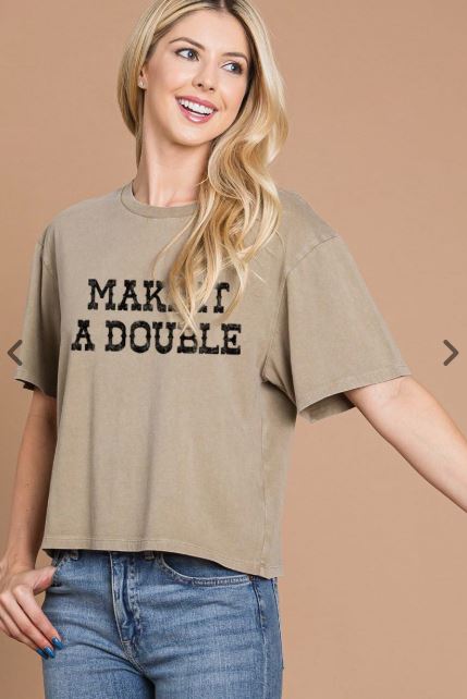 Zutter Taupe Make It a Double Women's Faux Crop T-Shirt T4036-9207-TAUP