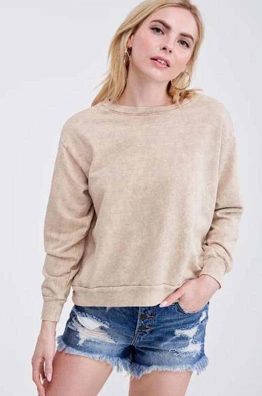 Zutter Taupe Women's Plain Pullover Sweatshirt K8229-TAUPE