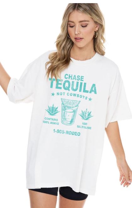 Zutter White 'Chase Tequila Not Cowboys' Women's T-Shirt K1800-9259-WHT